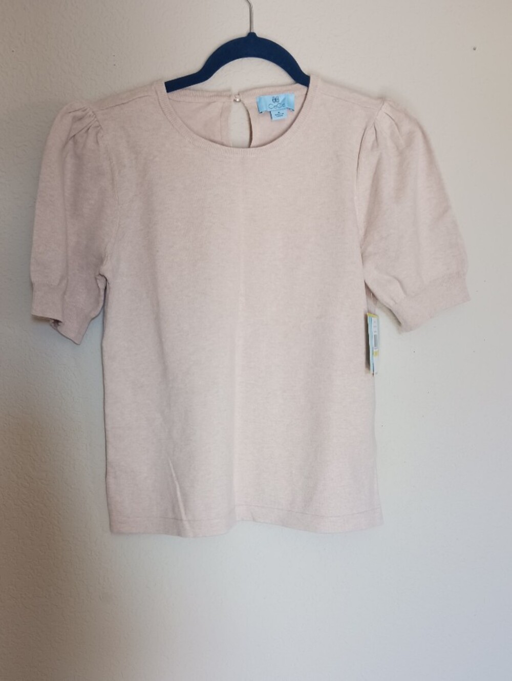 CeCe Short Puff Sleeve Tee in Pale Blush
